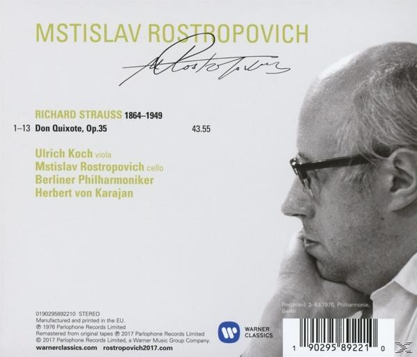 CD hátoldal: Mstislav Rostropovich kottával, Richard Strauss, Ulrich Koch, Herbert von Karajan.