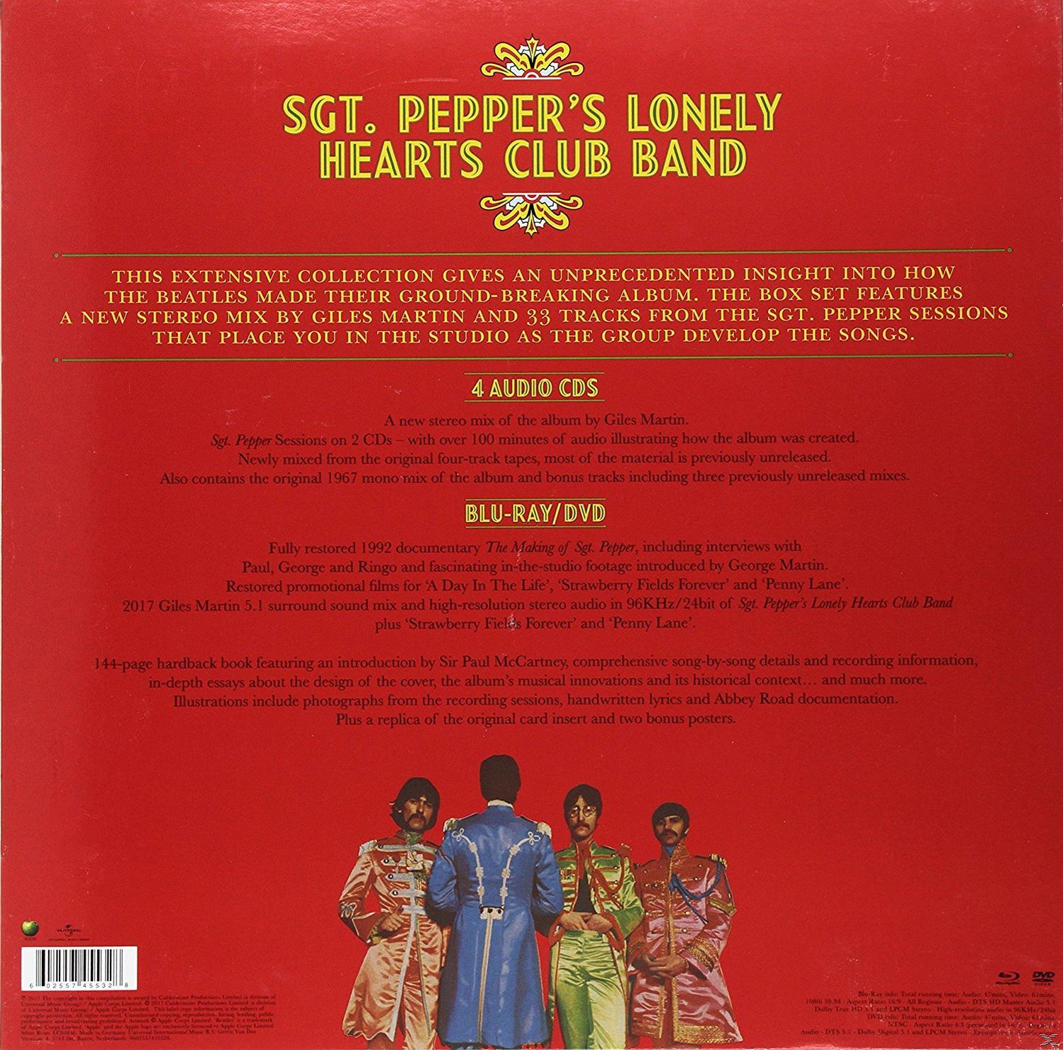 A Beatles Sgt. Pepper's Lonely Hearts Club Band box szettje, album részletekkel és a zenekar tagjaival.