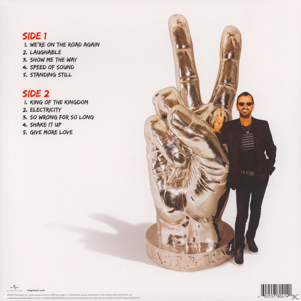 Album borítója Ringo Starr-ral, és egy nagy ezüst békejel a lemez oldalainak szövegével.