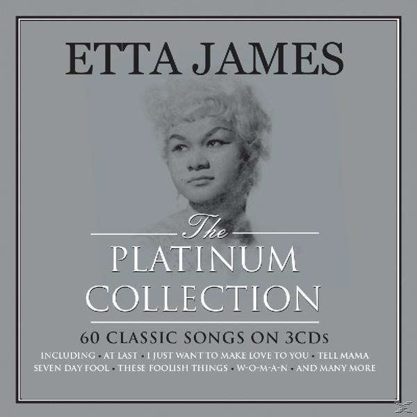 Album borító Etta Jamesszel, The Platinum Collection, 60 klasszikus dal 3 CD-n, szürke tónusokban.