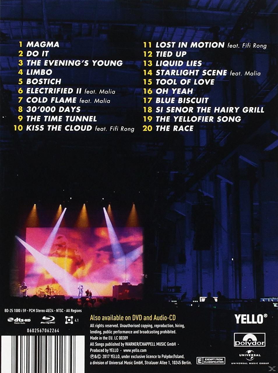 Egy Yello DVD hátlapja, színpadi előadással és számlistával.