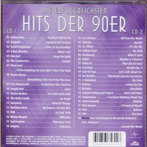 CD-Rückseite mit Titellisten für 'Hits der 90er' mit verschiedenen Künstlern.