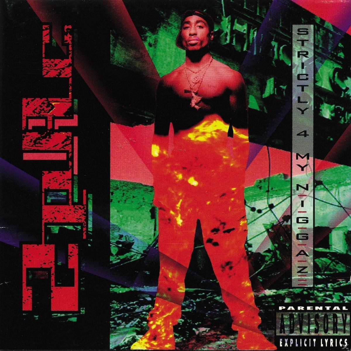 Tupac Shakur az album borítója előtt áll. A borító piros, zöld és fekete színekkel rendelkezik, a 'Strictly 4 My N.I.G.G.A.Z.' szavakkal.