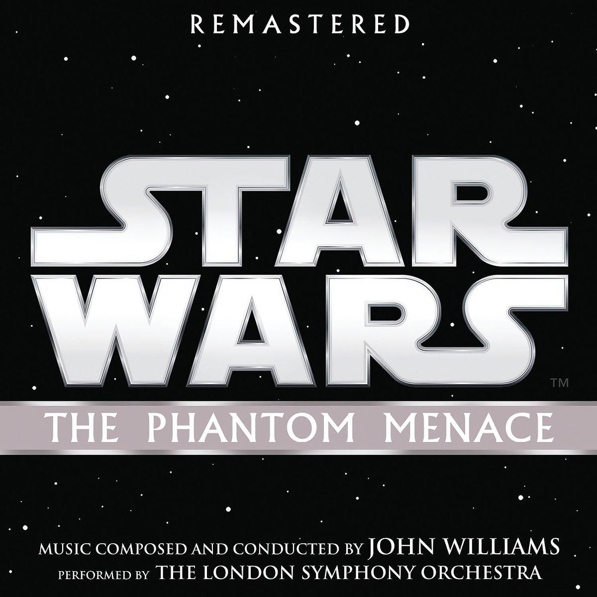 Star Wars album borító: Cím STAR WARS, fekete háttér, fehér szöveg. Alcím: THE PHANTOM MENACE.