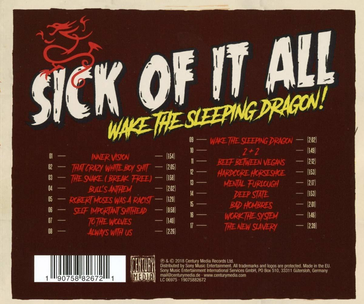 Album borító a 'SICK OF IT ALL' címmel, számlistával és egy sárkány illusztrációval.