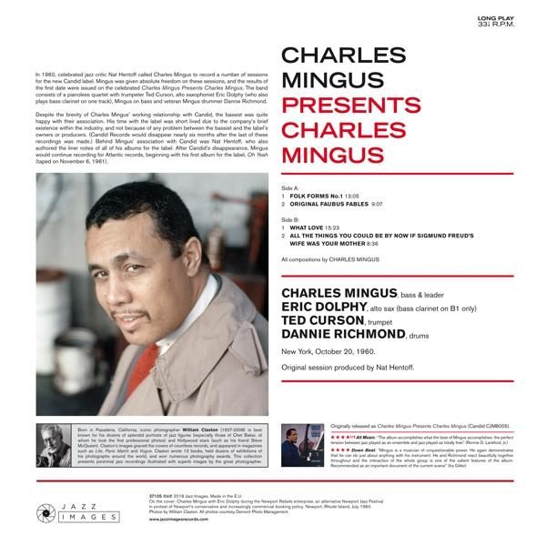 Album borító egy férfi fényképével és Charles Mingusról szóló szöveggel. A háttér fekete-fehér.