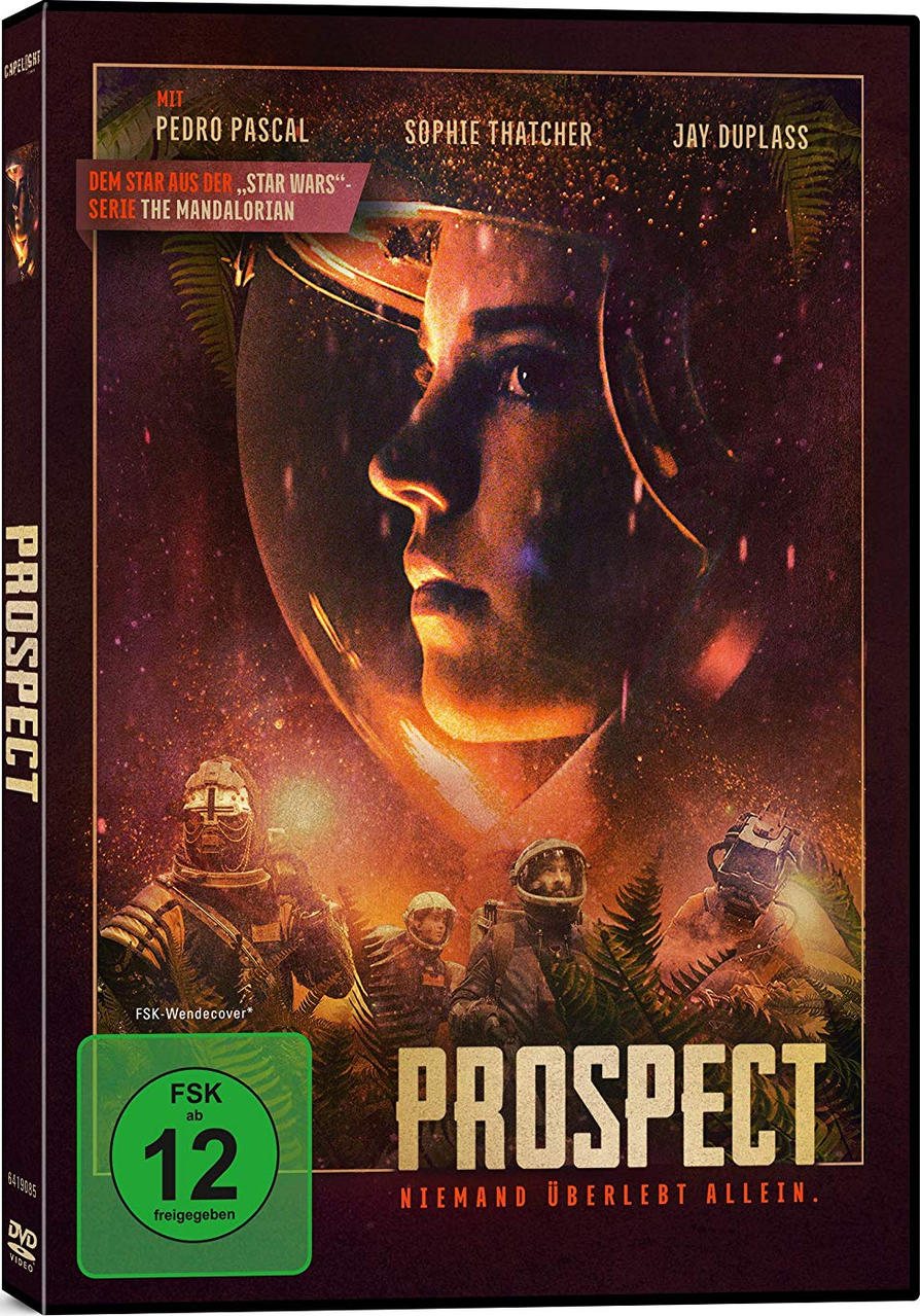 Film-DVD-Cover mit Frau im Weltraumanzug und Waldhintergrund.