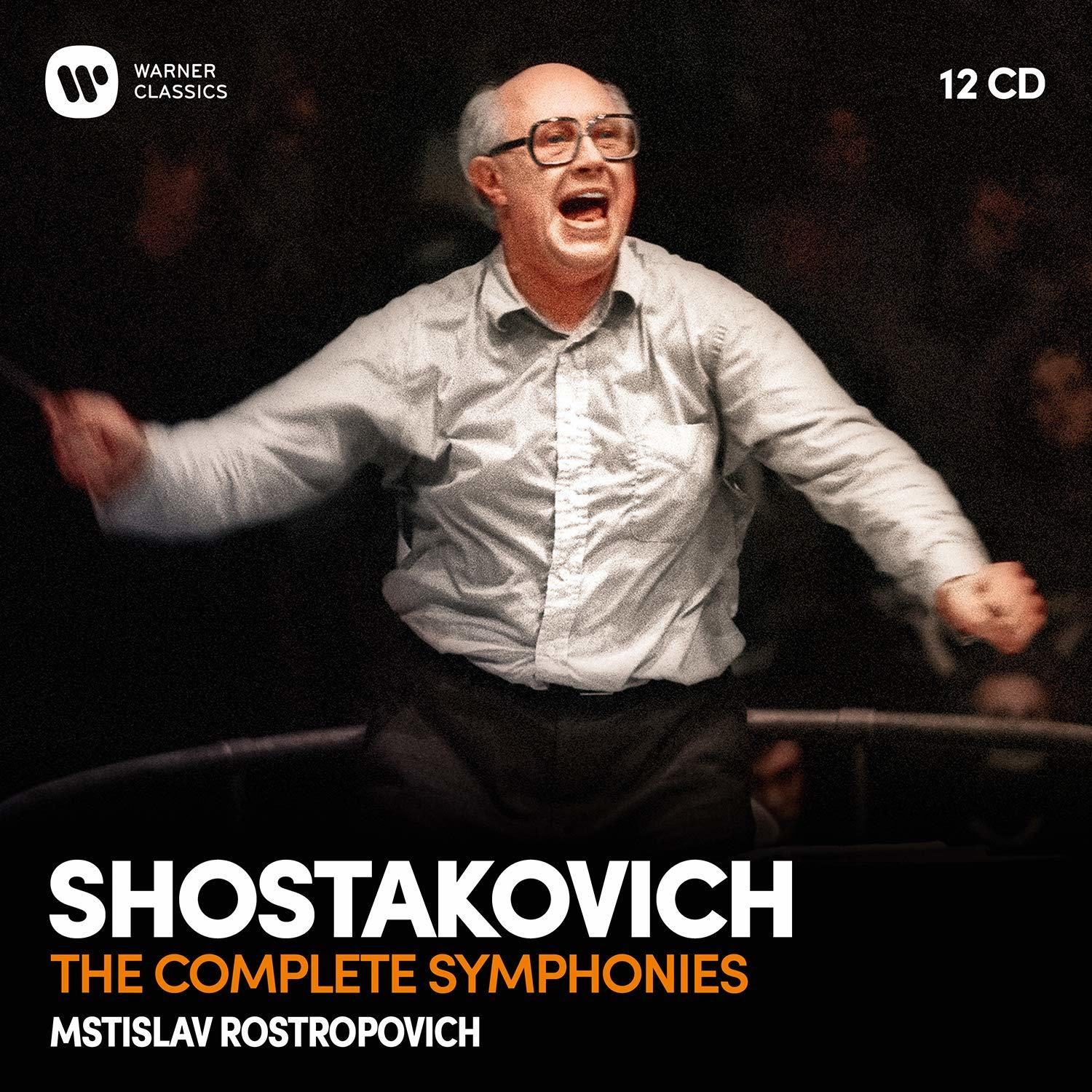 Albumcover: Dirigent mit erhobenen Armen, Shostakovich-Titel. Text: The Complete Symphonies.