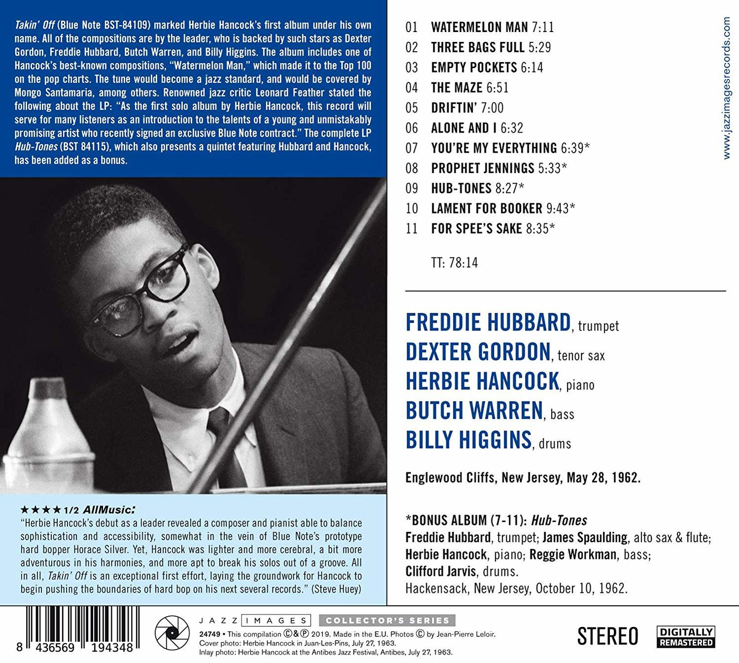 Albumcover mit einem Schwarzweißfoto eines Mannes mit Brille und einer Titelliste.