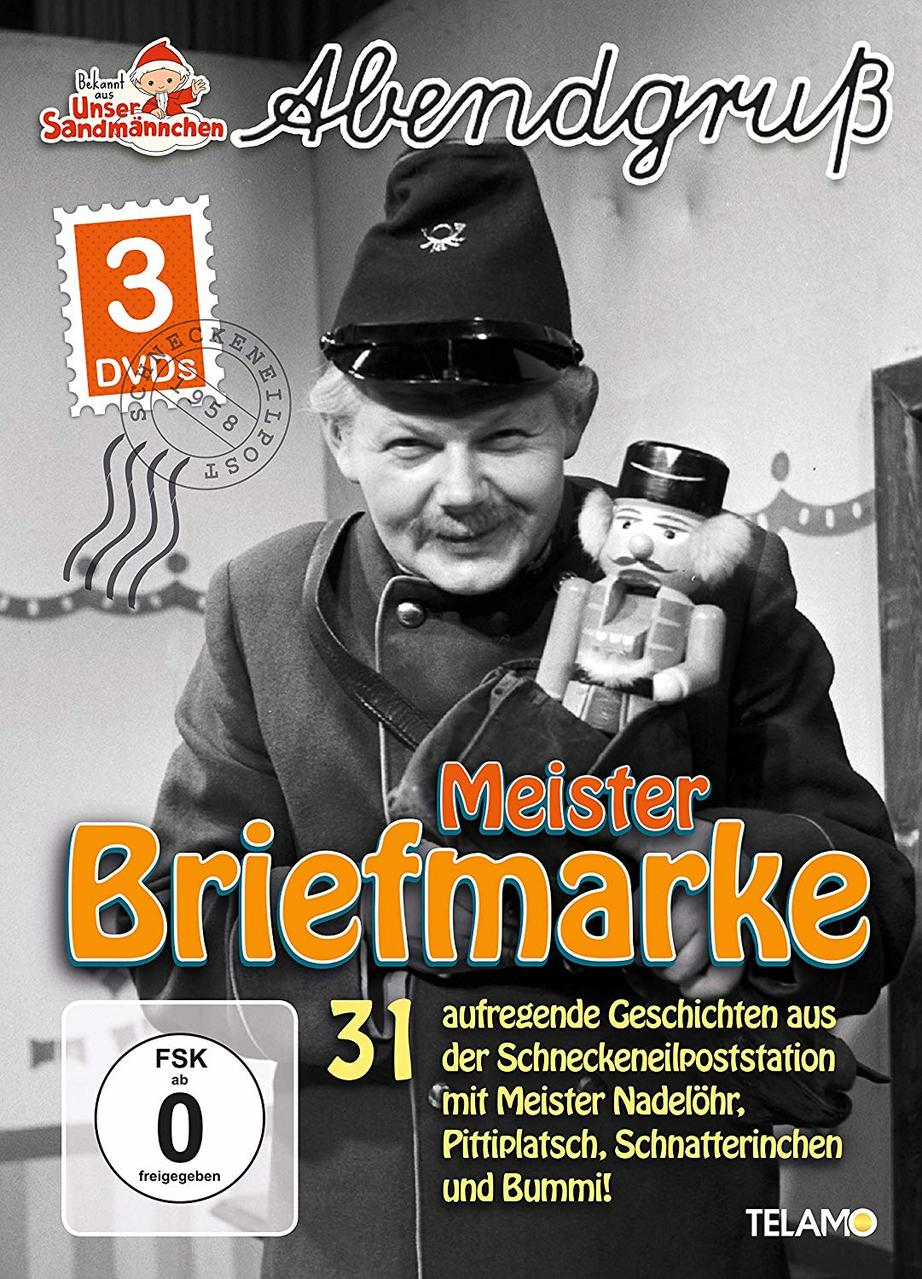 Albumcover mit einem Mann in Uniform und einem Spielzeugsoldaten. Text: Meister Briefmarke. Das Bild hat einen Cartoon-Stil.