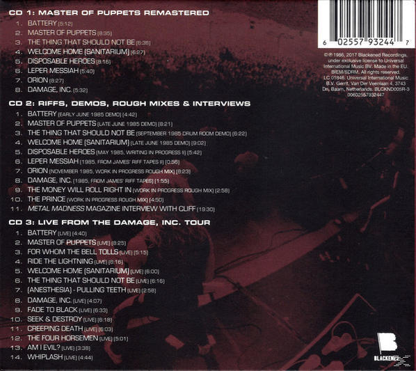 Metallica - Master of Puppets - Remastered Expanded Edition [CD]