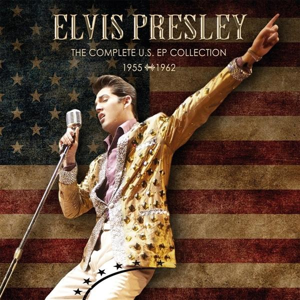 Elvis Presley sur la couverture de l'album. La collection complète des EP américains 1955-1962. Il chante avec un micro.