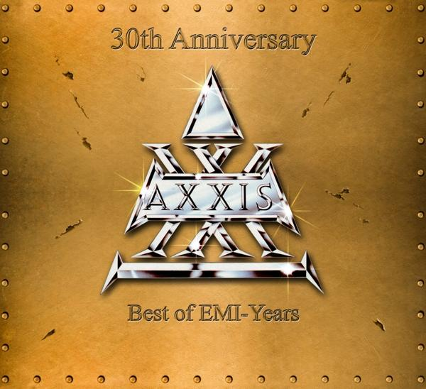 AXXIS 30th Anniversary Albumcover. Silbernes Logo, goldener Hintergrund, Text.