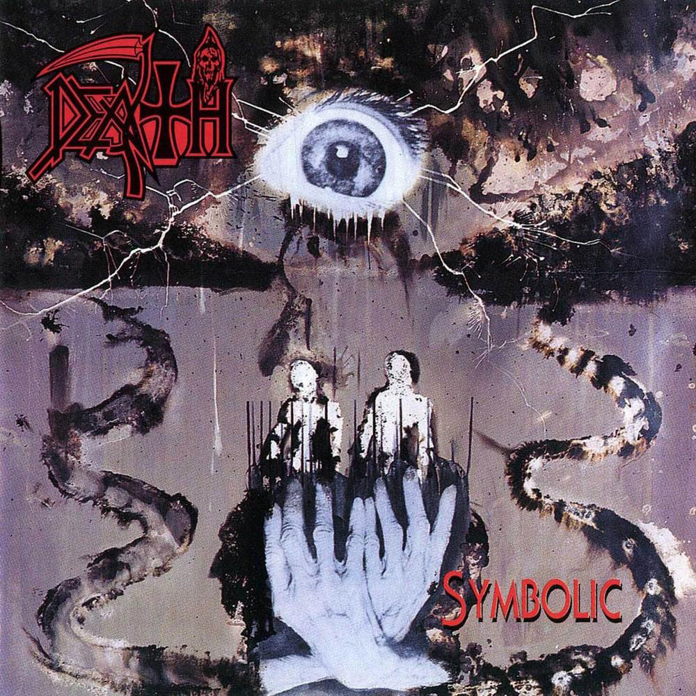 Albumcover. Ein Auge, zwei Figuren und eine Hand. Das Wort 'Symbolic' unten. Dunkel und abstrakt.