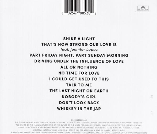 Rückseite eines Musikalbums mit Songtiteln und Künstlerinformationen auf weißem Hintergrund. Enthält einen Barcode.