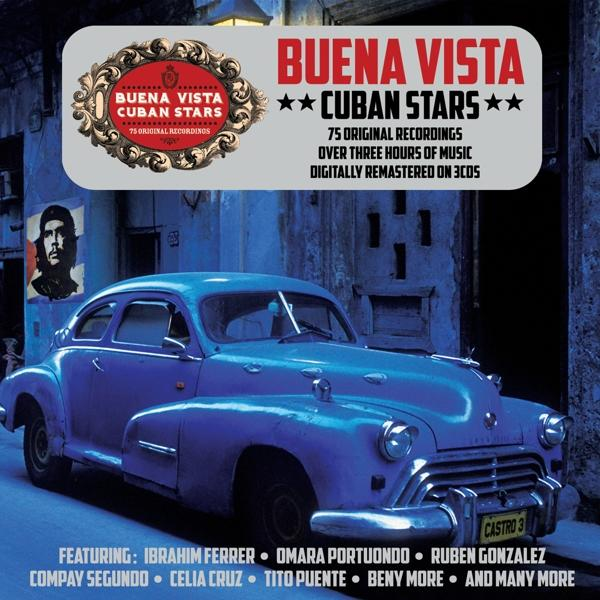 Album cover: Blue car, Buena Vista Cuban Stars text, image of a man, and artist names.