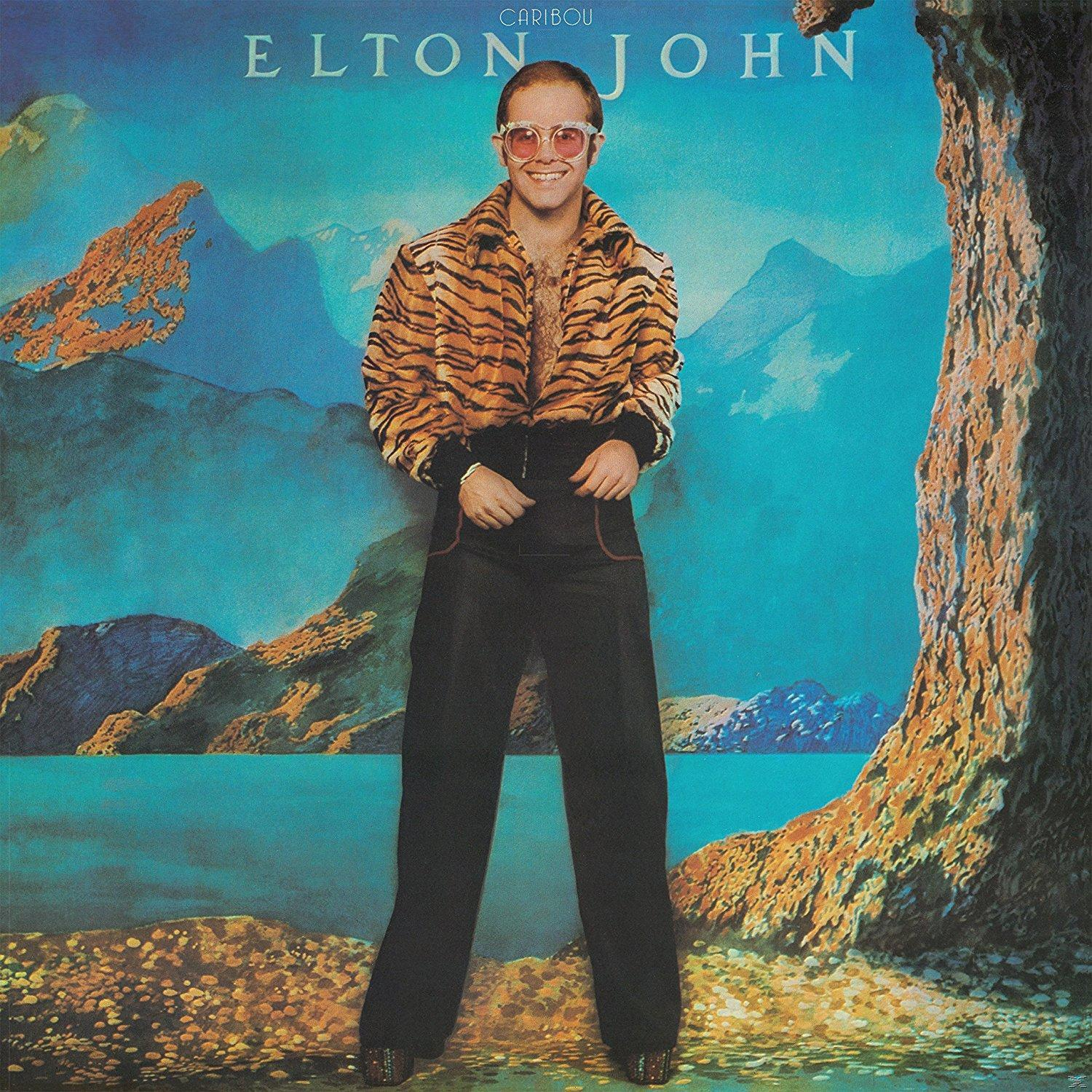 Albumborító: Elton John tigrismintás kabátban, egy táj előtt állva.