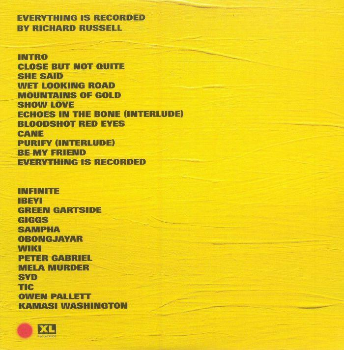Albumcover mit gelbem Hintergrund und Trackliste.