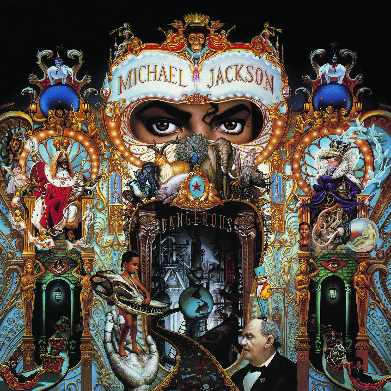 Michael Jacksons Albumcover. Ein detailliertes, farbenfrohes und phantastisches Kunstwerk.