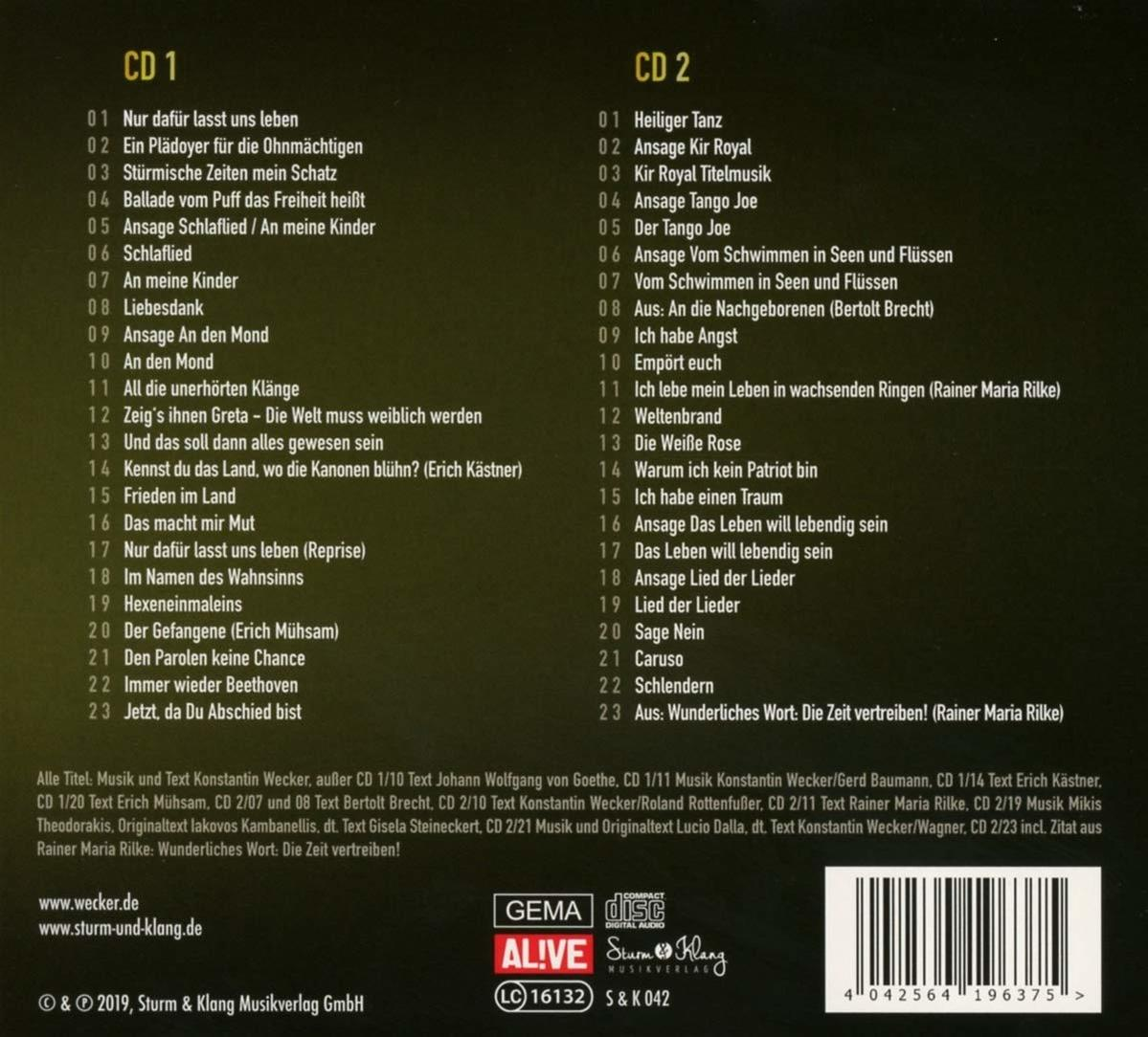 Ein deutsches Album mit Titellisten. Das Album enthält ein GEMA-Logo und Urheberrechtsinformationen.