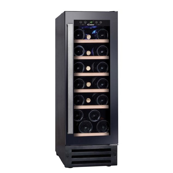 Vinoteca - Candy CCVB 30, Integrable,58 l, 19 botellas,LED,Estantería madera,Puerta reversible, Negro