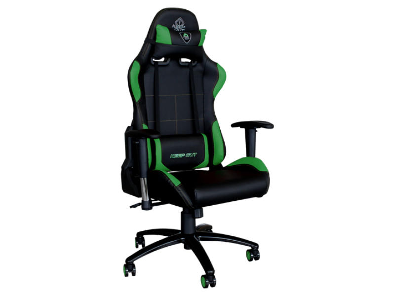 Silla gaming -  Keep Out XS200PROx, Ajustable, Reposabrazos 2D, Almohadas, Negro y Verde
