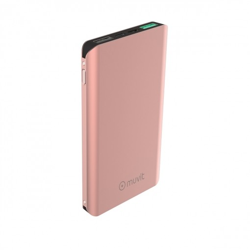 Powerbank - Muvit Carga rápida, 10000 mAh, 2 Puertos USB, Rosa