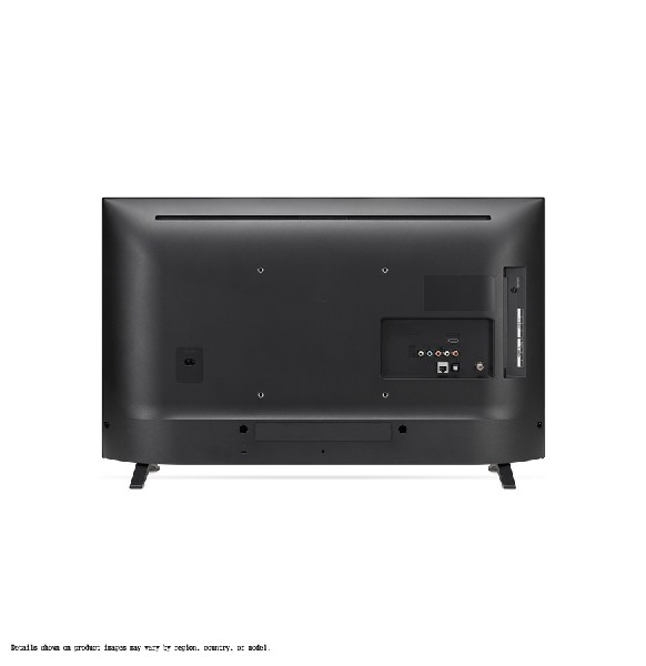 Parte trasera de un televisor negro que muestra puertos y pies.