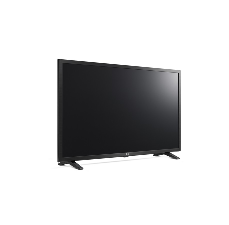 Televisor negro sobre fondo blanco. Tiene patas negras y una pantalla negra. La pantalla está en blanco.