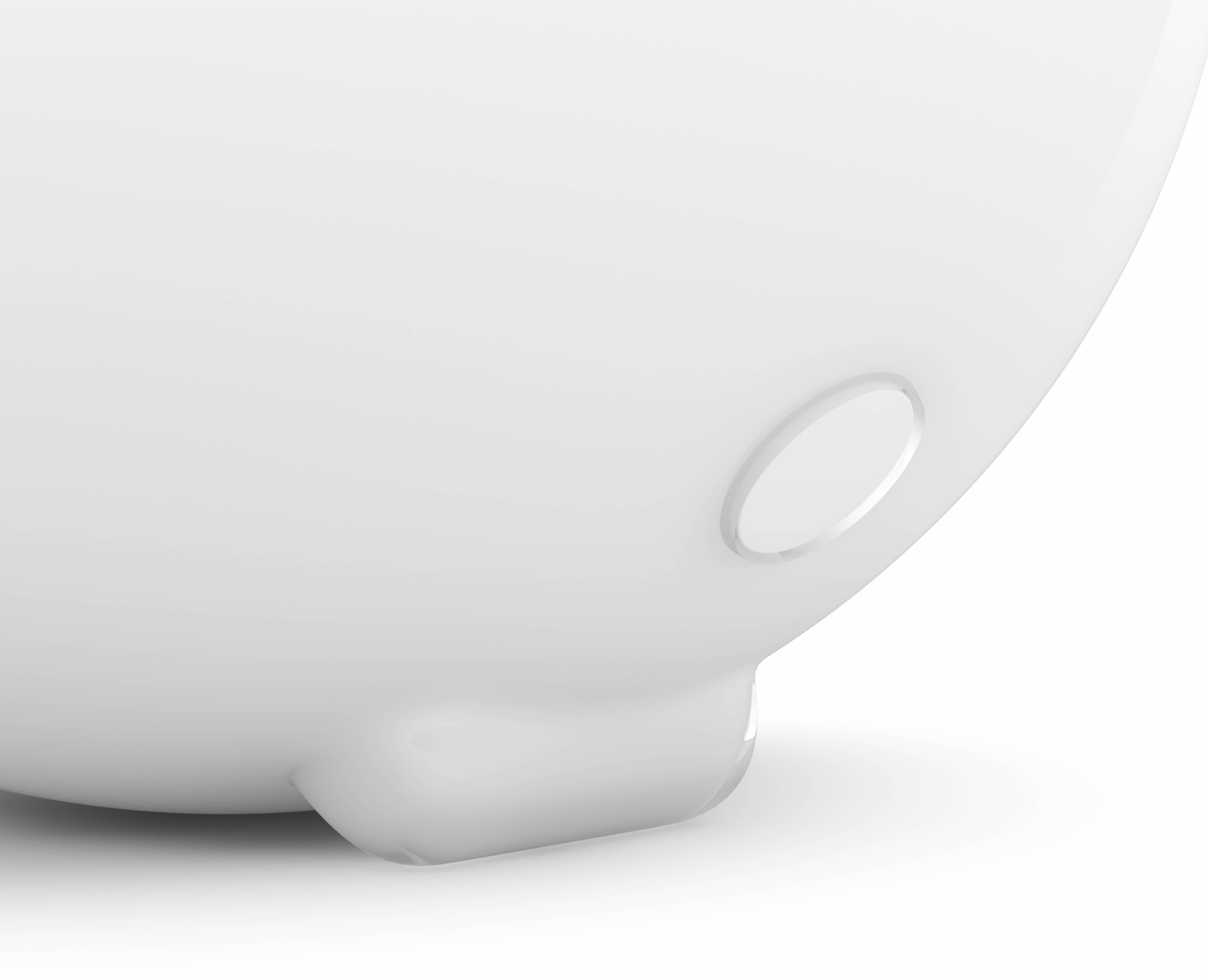 Gros plan d'un objet blanc, brillant, arrondi avec une petite encoche ovale.