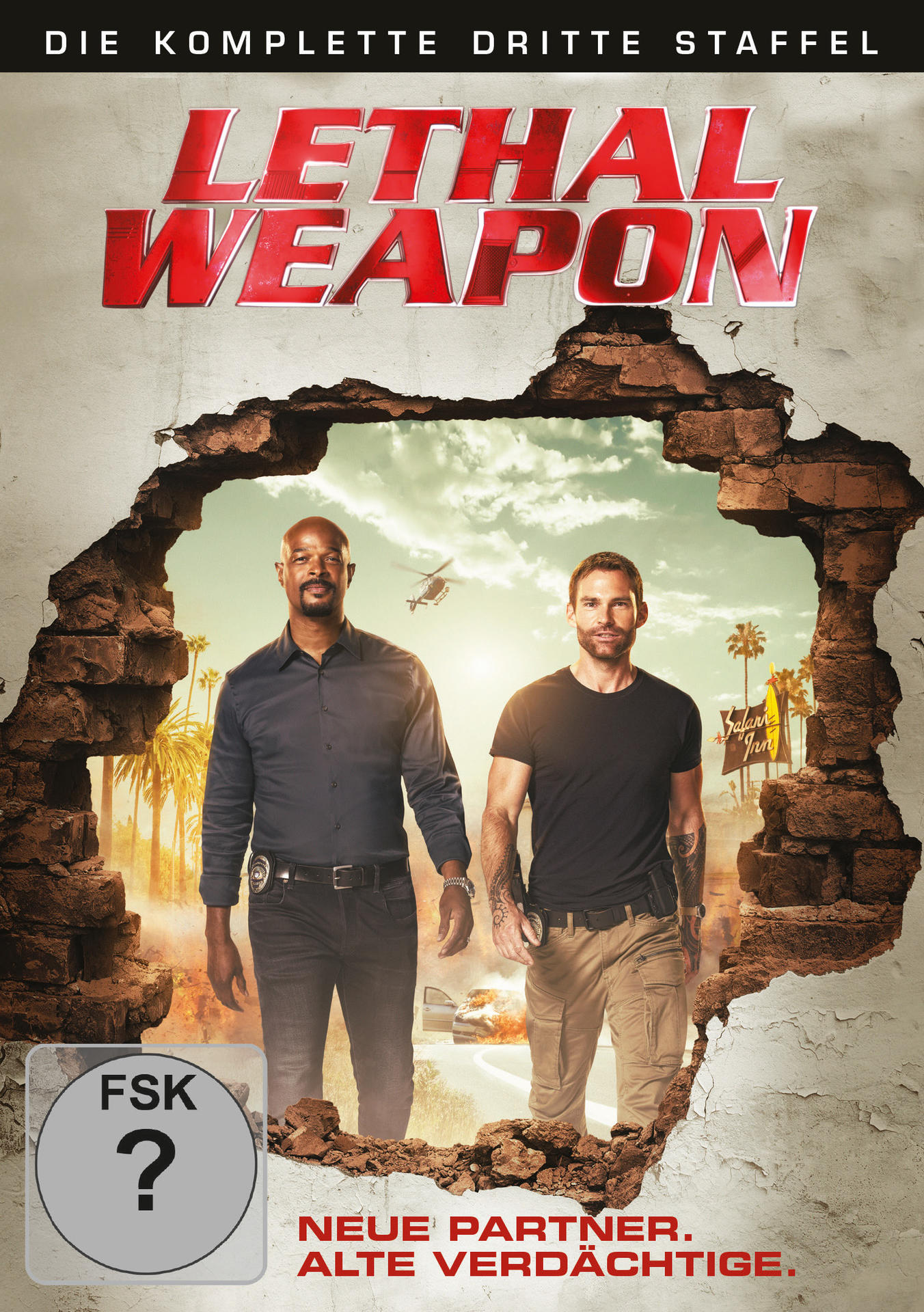 DVD-Cover der TV-Serie „Lethal Weapon“ mit zwei Schauspielern vor einer Wand.