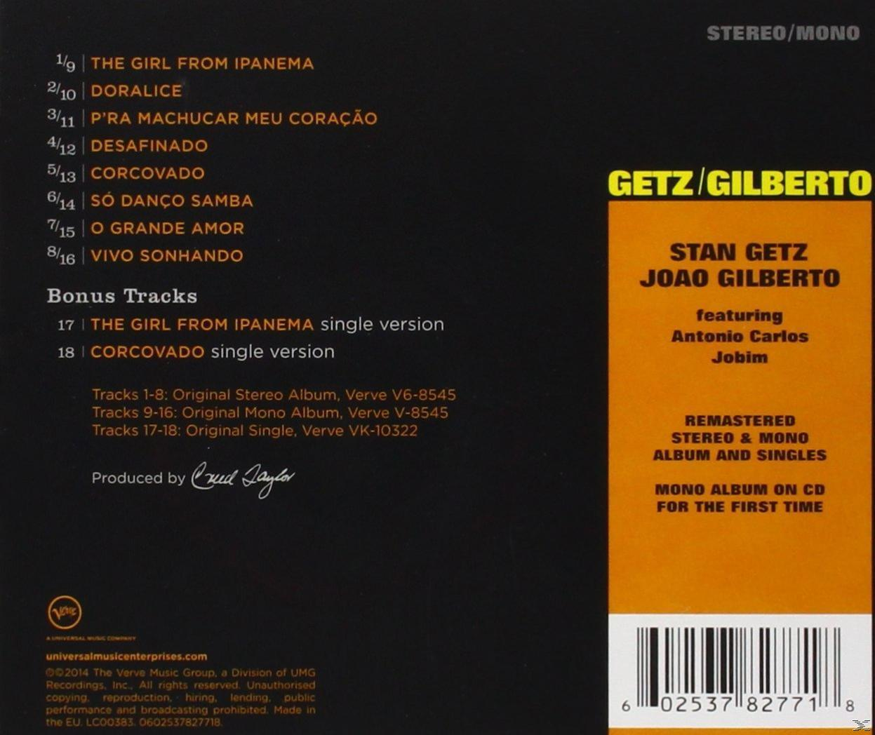 Albumhoes met Stan Getz en Joao Gilberto, met Antonio Carlos Jobim, album tracklist zichtbaar.