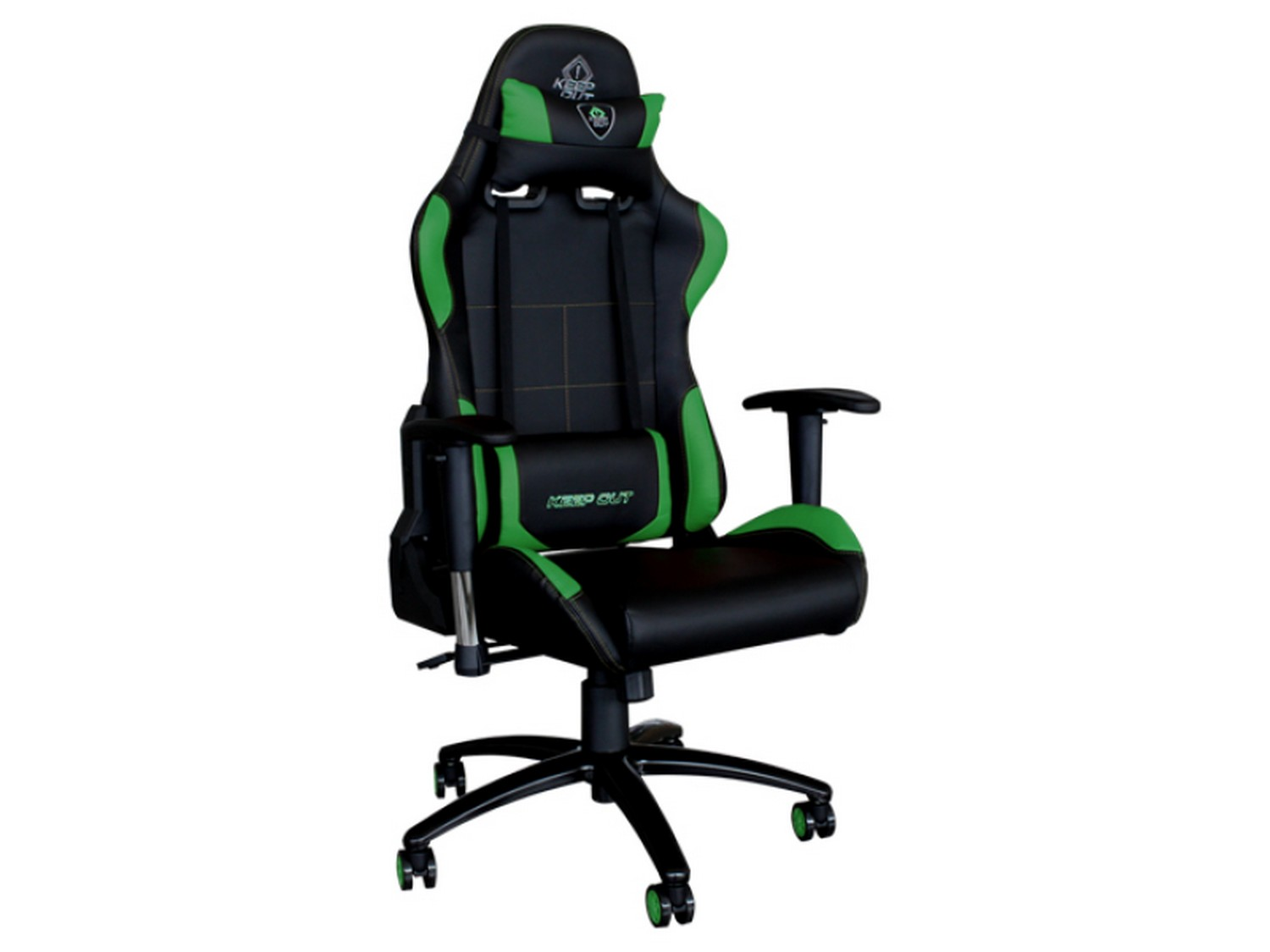 Silla gaming -  Keep Out XS200PROx, Ajustable, Reposabrazos 2D, Almohadas, Negro y Verde
