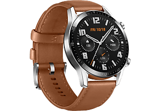 HUAWEI Watch GT 2 Classic - Smartwatch (Larghezza: 22 mm, Pelle (+1 Cinturino in fluorelastomero in regalo), Marrone/Argento)