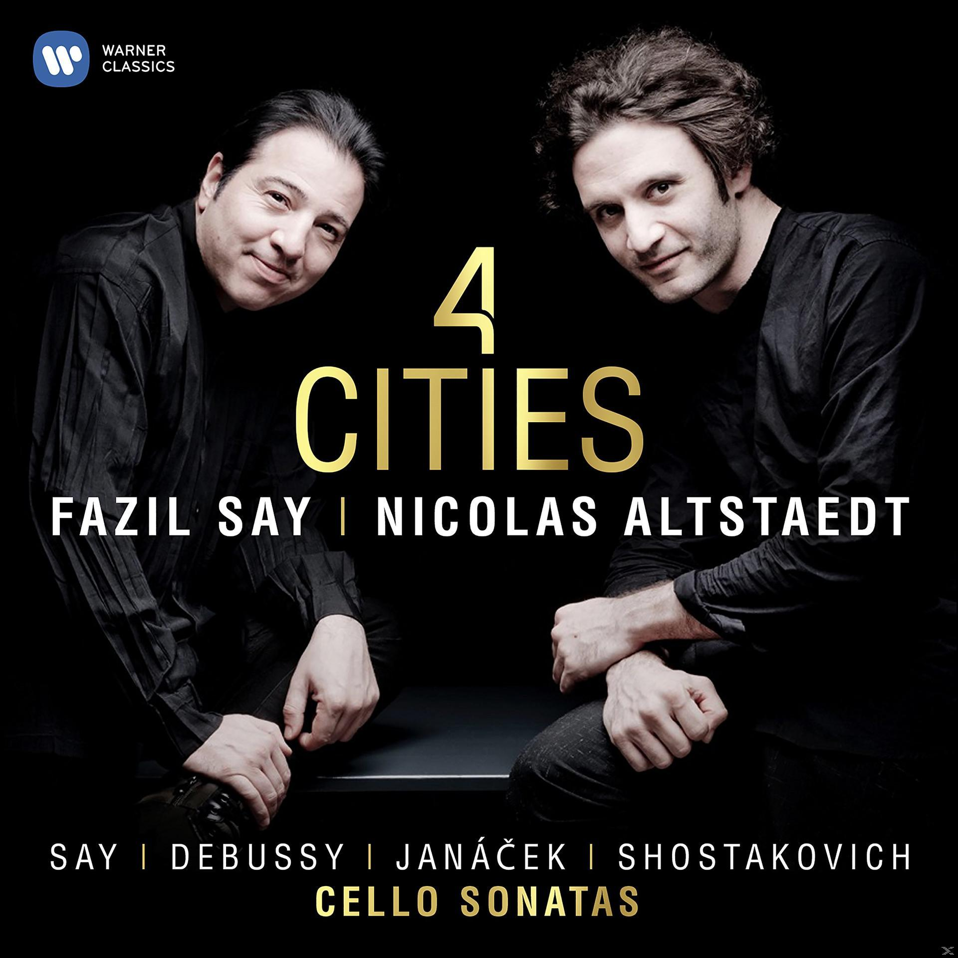 Album borító: Két férfi. Arany szöveg: 4 Cities, Fazil Say, Nicolas Altstaedt. Sötét háttér.