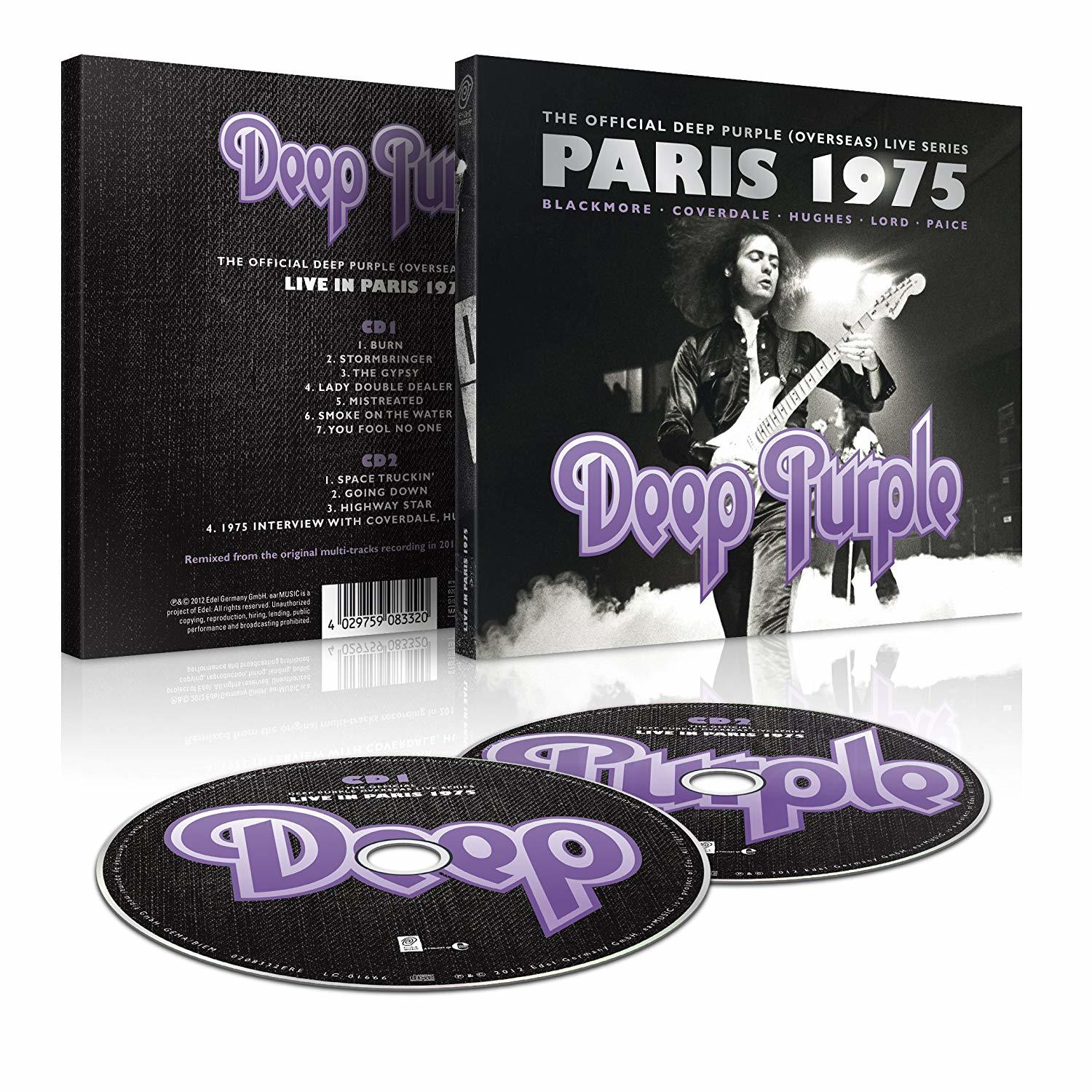 Albumcover mit schwarz-weißem Text, einem Bandbild und zwei CDs.