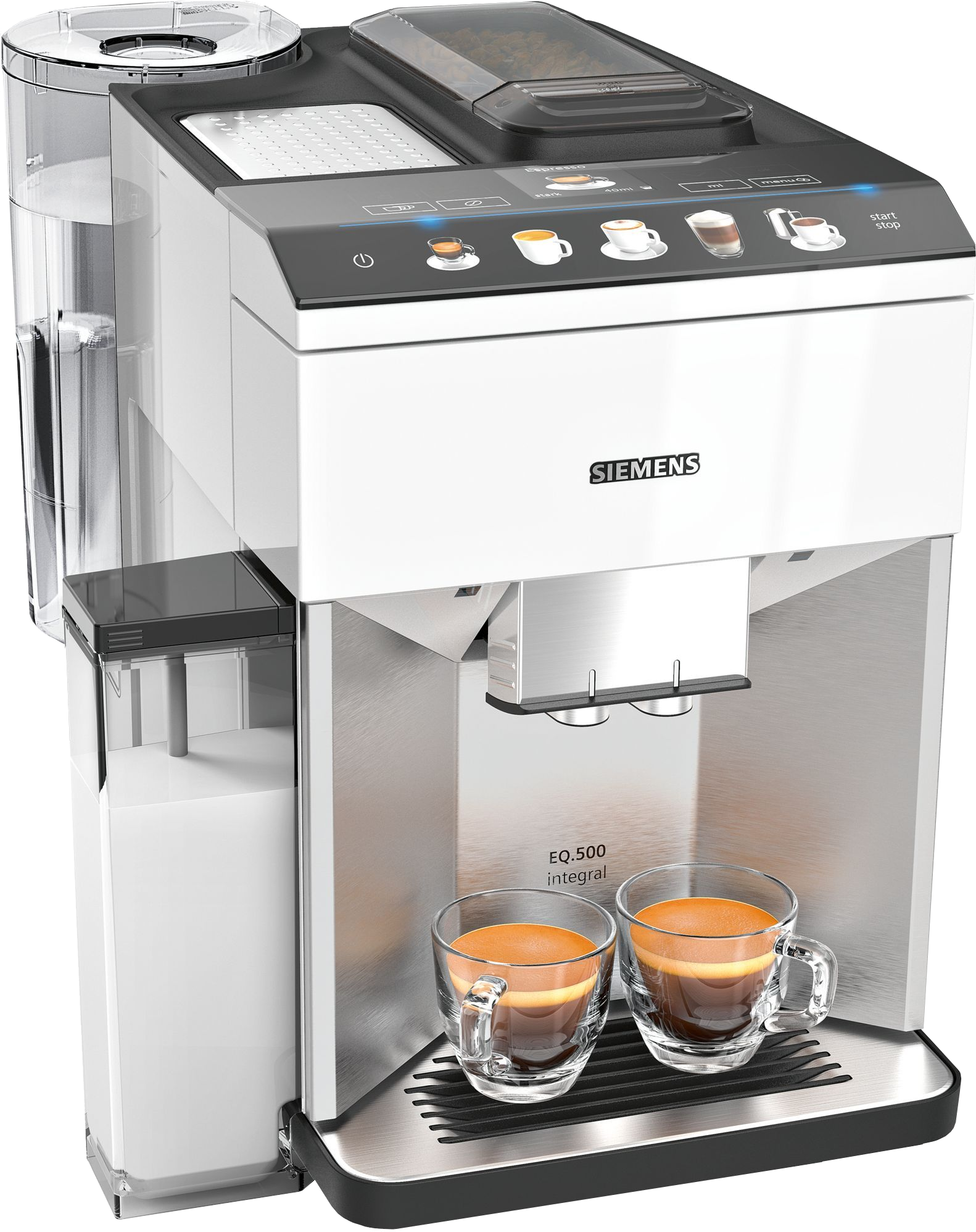 SIEMENS TQ507D02 EQ.500 integrale Kaffeevollautomat (Weiß, Keramikmahlwerk ceramDrive, 15 bar, integrierter Milchbehälter)