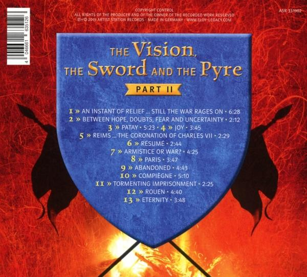 CD-Cover mit dem Titel "The Vision, The Sword and The Pyre". Blaue und rote Farben.