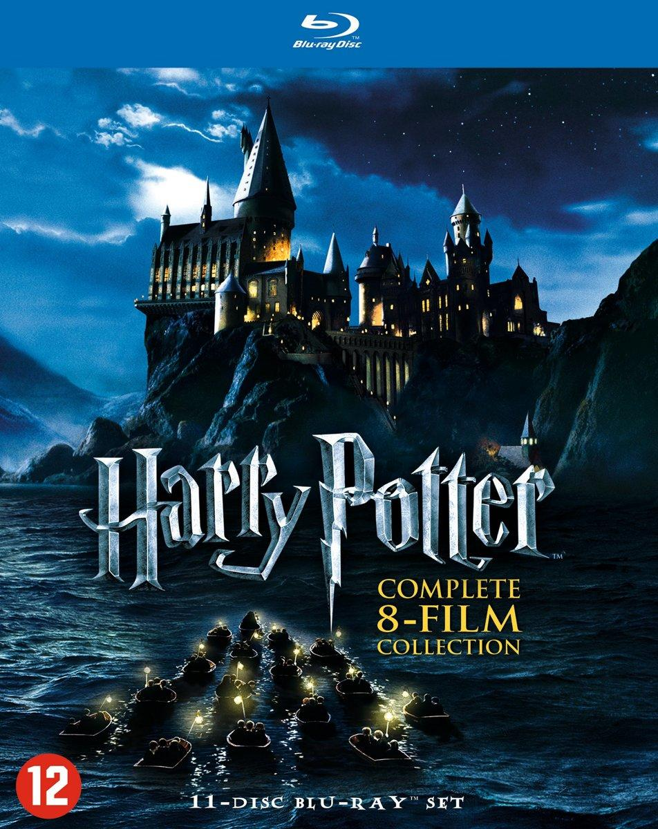DVD cover of Harry Potter. Features Hogwarts castle and boats on a lake at night.