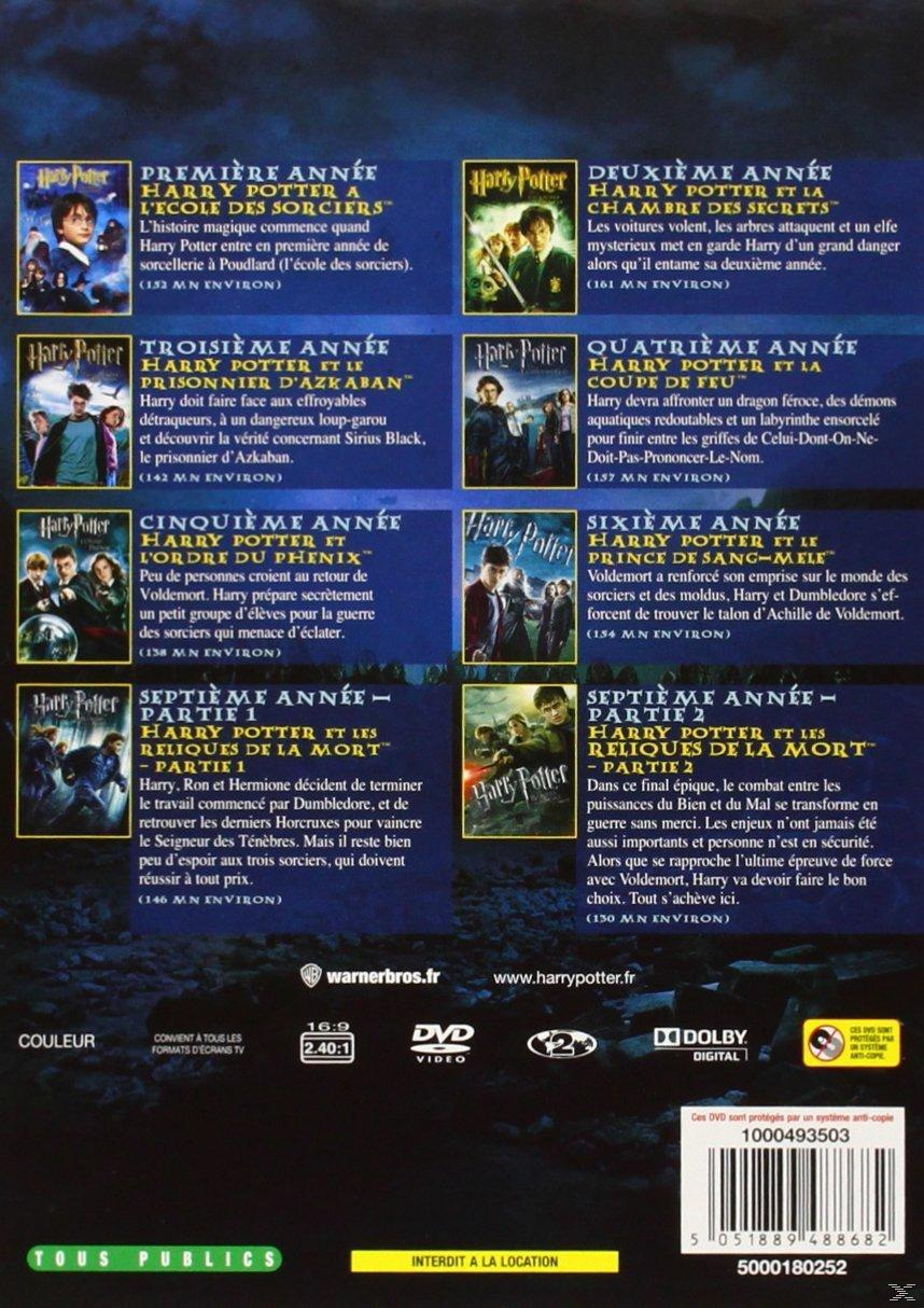 Dos du coffret DVD Harry Potter. Titres des films énumérés.