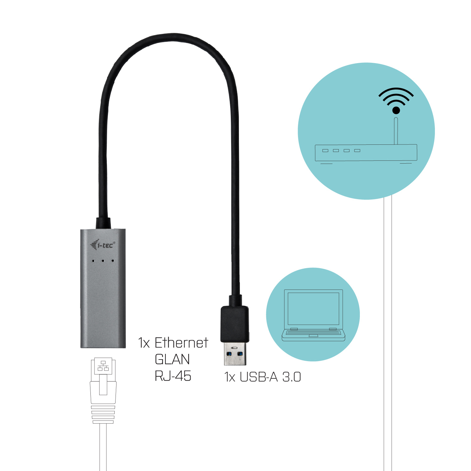 I-TEC U3METALGLAN USB auf Ethernet Adapter, Grau