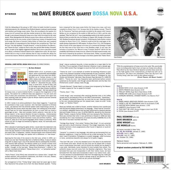 Album borító szöveg és két férfi portréjával. A szöveg a Bossa Nova U.S.A. albumról szól.
