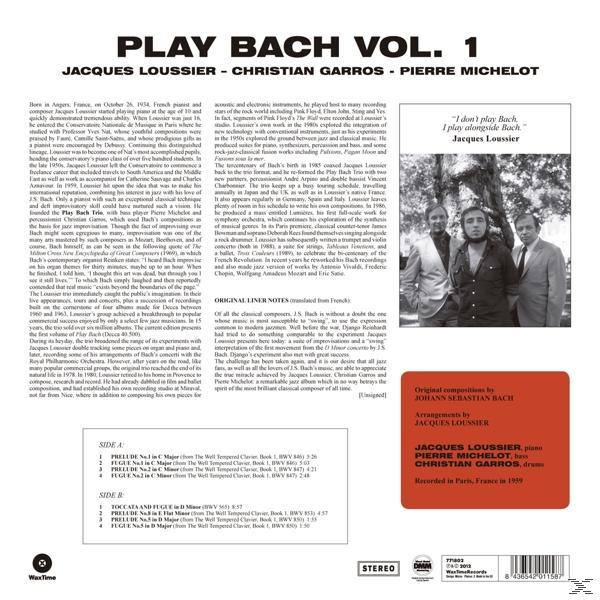 Albumborító, Play Bach Vol. 1, zenészek fotói, szöveg és számlista látható.