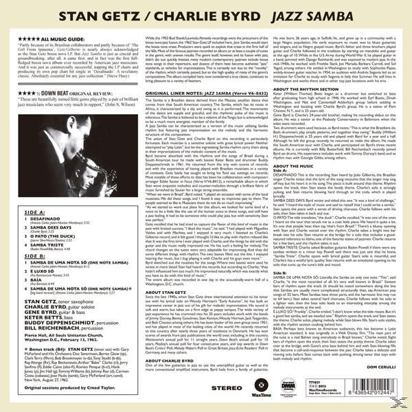 Jazz Samba album borítója számlistával, szöveggel és információval.