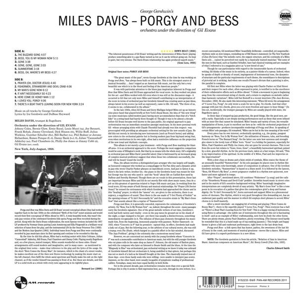 Album borítója a 'Miles Davis - Porgy and Bess' szöveggel. Zenekar és szöveg a borítón.