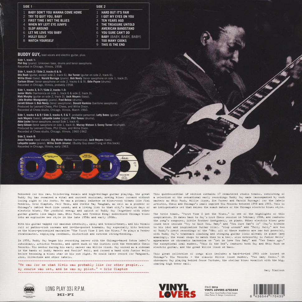 Album borítója régi fotóval, dal listával és szöveggel a művészről, Buddy Guy-ról.