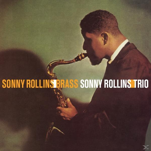Album borító: Sonny Rollins szaxofonozik. Cím: Sonny Rollins Brass. Zöld, narancs és barna színek.