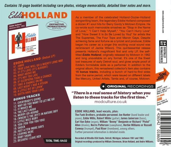 Album borító Eddie Holland szöveggel és képekkel.