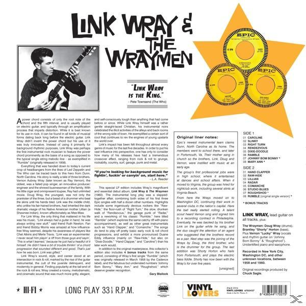 Album borító Link Wray fotójával és vinil lemezekkel.
