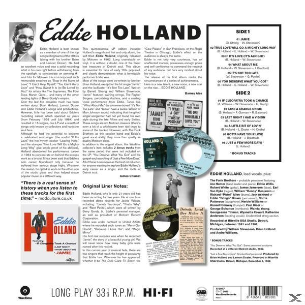 Egy albumborító fekete-fehér fotóval. A szöveg a bal oldalon található. Az album Eddie Hollandé.